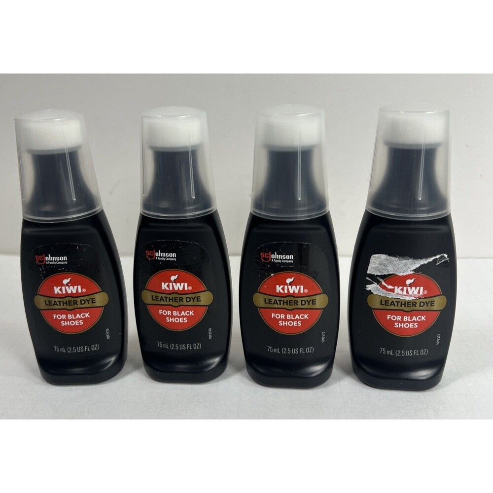 4 Pack Kiwi Leather Dye For Black Shoes (2.5oz Per Bottle) Sponge Top Applicator